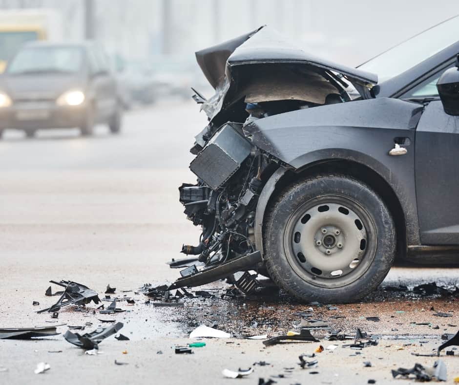Front-end collision damage on a Calgary road