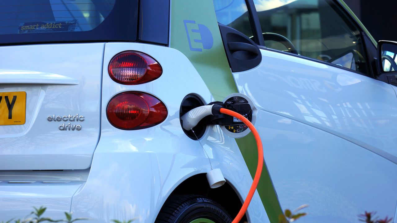 Electric car charging at a station in Calgary